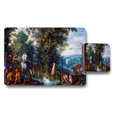 Benjamin Tate Design Wildlife Scene Placemat And Coaster Set With Forest Animals from B&Q