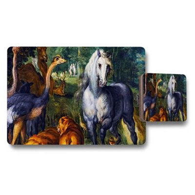 B&Q -  Horse Painting Placemat And Coaster Set With Woodland Scene