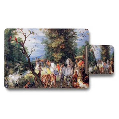 B&Q -  Wildlife Scene Placemat And Coaster Set With Exotic Animal Artwork