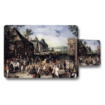 Benjamin Tate Design Historic Market Scene Placemat And Coaster Set With Vintage Artwork from B&Q