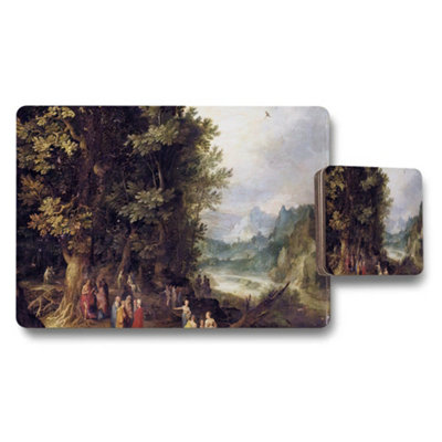 B&Q -  Placemat And Coaster Set With Classic Landscape Painting Forest View