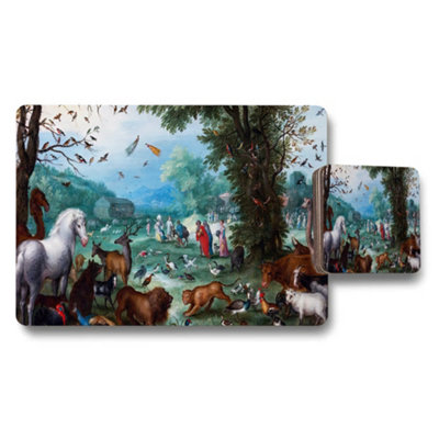 B&Q -  Vintage Painting Of Animals Placemat And Coaster Set