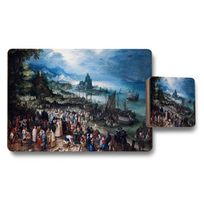 B&Q -  Seascape Painting Placemat And Coaster Set With Ocean Scene Artwork