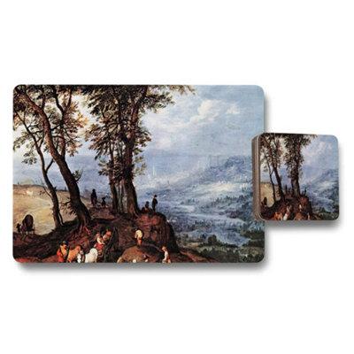 Benjamin Tate Design Landscape Placemat And Coaster Set With Scenic River View Art from B&Q