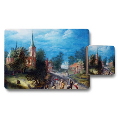 Benjamin Tate Design Historic Village Church Scene Placemats And Coasters Set from B&Q