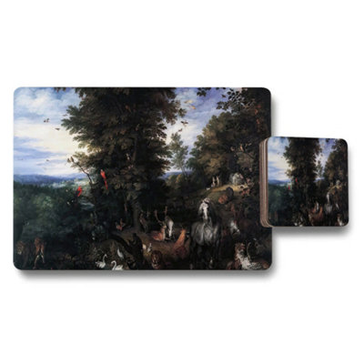 B&Q -  Forest Landscape Placemat And Coaster Set With Artwork