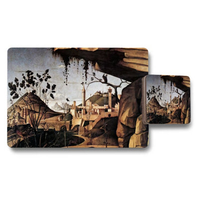 B&Q -  Vintage Landscape Placemat And Coaster Set Featuring City Town Scene