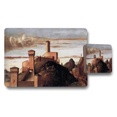Benjamin Tate Design Castle Landscape Placemat And Coaster Set With Historic Fort Artwork from B&Q