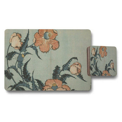 B&Q -  Floral Vintage Botanical Placemat And Coaster Set With Floral Design
