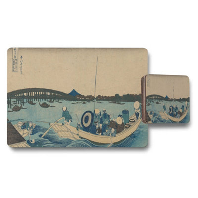 B&Q -  Japanese Ukiyoe Boat Scene Placemat And Coaster Set