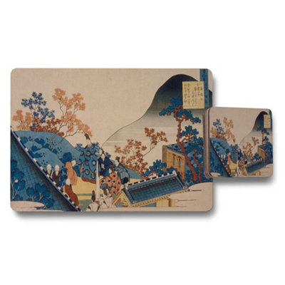Benjamin Tate Design Mount Fuji Ukiyoe Placemats And Coaster Set With Scenic Village Scene from B&Q