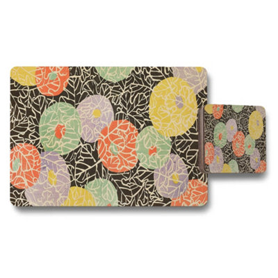 Benjamin Tate Design Abstract Floral Placemat And Coaster Set With Multicolor Circles from B&Q