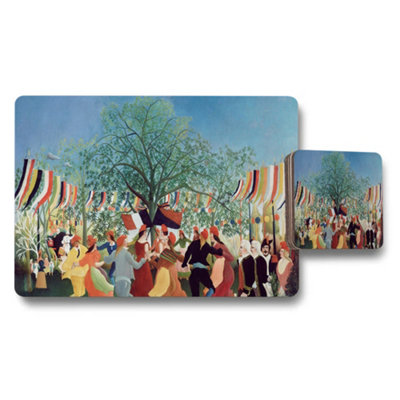B&Q -  Festival Scene Placemat And Coaster Set With Colorful Flags