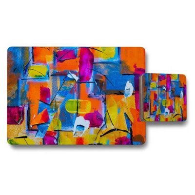 B&Q -  Abstract Colorful Placemat And Coaster Set For Dining Table