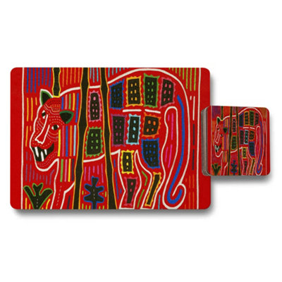 B&Q -  Colorful Abstract Red Dragon Placemat And Coaster Set