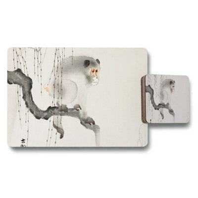 Benjamin Tate Design Monkey On Branch Placemats And Coaster Set Ink Wash Art from B&Q