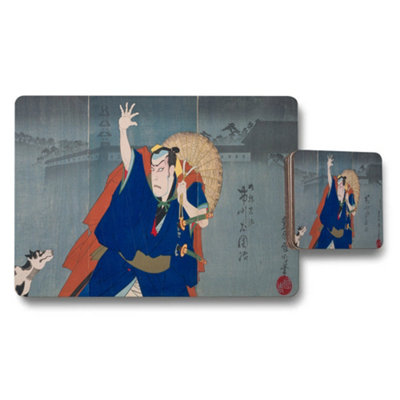 Benjamin Tate Design Ukiyoe Samurai Placemat And Coaster Set With Traditional Artwork
