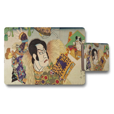 Benjamin Tate Design Japanese Ukiyoe Art Placemat And Coaster Set Kabuki Scene from B&Q