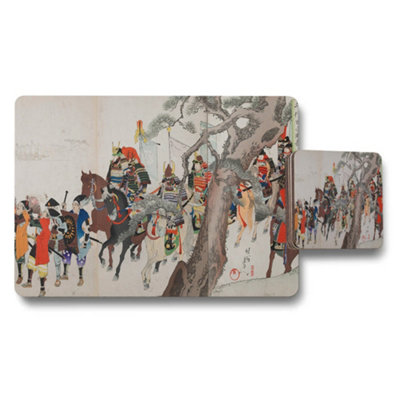 B&Q -  Traditional Japanese Art Placemat And Coaster Set With Horsemen Scene