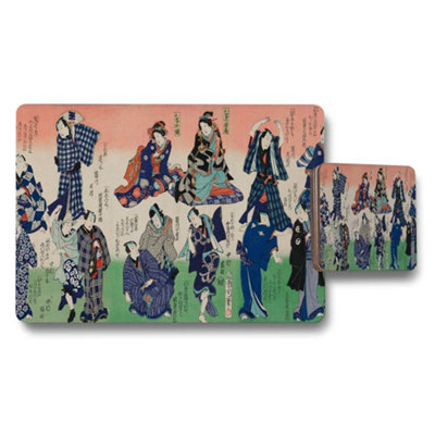 Benjamin Tate Design Ukiyoe Style Placemat And Coaster Set With Japanese Figures from B&Q
