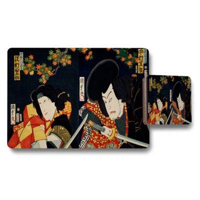 Benjamin Tate Design Japanese Ukiyoe Samurai Art Placemat And Coaster Set from B&Q