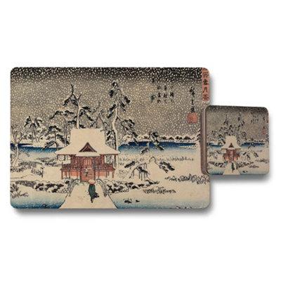 Benjamin Tate Design Ukiyoe Style Winter Snow Scene Placemat And Coaster Set from B&Q