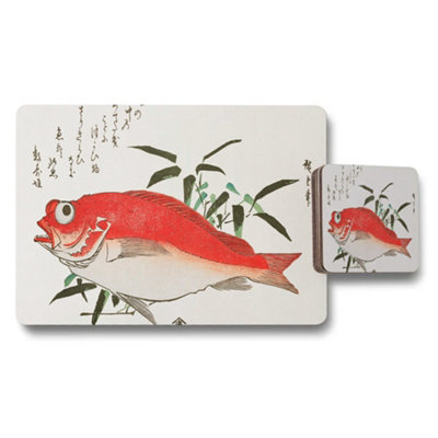 Benjamin Tate Design Koi Fish Placemats And Coasters Set Japanese Art Bamboo Design