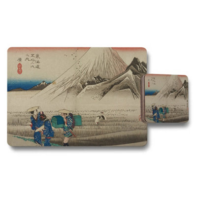 B&Q -  Mount Fuji Ukiyoe Placemats And Coaster Set With Travelers