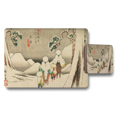 B&Q -  Winter Landscape Placemats And Coasters Set With Japanese Woodblock Art