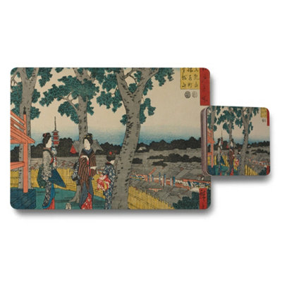 Benjamin Tate Design Japanese Ukiyoe Placemats And Coasters Set Featuring A Traditional Scene from B&Q