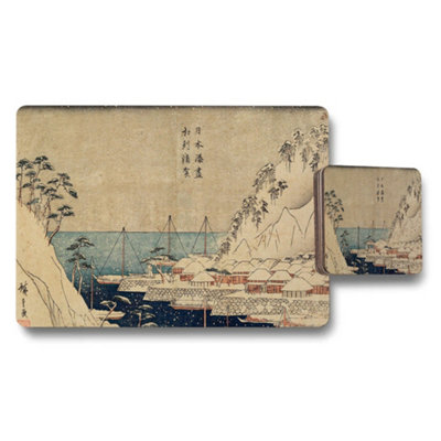 Benjamin Tate Design Japanese Ukiyoe Harbor Scene Placemat And Coaster Set