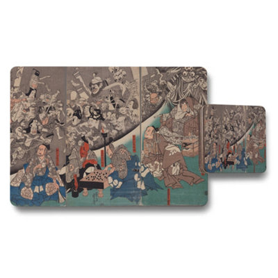 B&Q -  Ukiyoe Style Japanese Artwork Placemat And Coaster Set