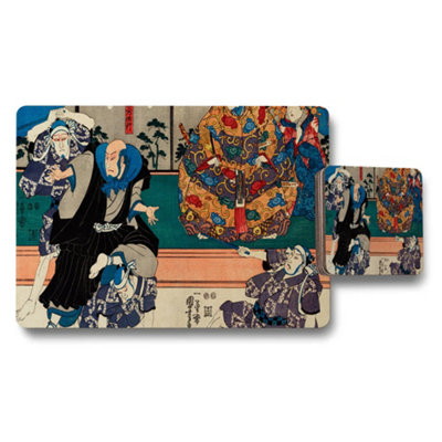 Benjamin Tate Design Ukiyoe Theatrical Japanese Placemat And Coaster Set With Classic Artwork from B&Q
