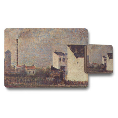 B&Q -  Vintage Townscape Placemats And Coasters Set With Rustic Artwork