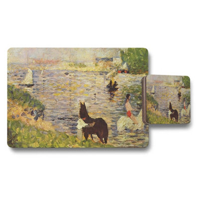 Benjamin Tate Design Placemat And Coaster Set With Impressionist River Scene Dogs from B&Q