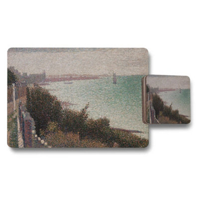 B&Q -  Coastal Landscape Placemat And Coaster Set With Beach Scene Art