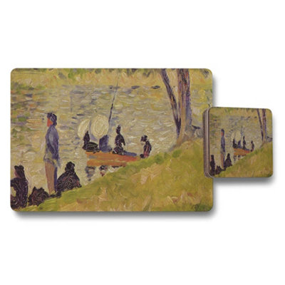 Benjamin Tate Design Impressionist Waterfront Scene Placemat Coaster Set For Dining
