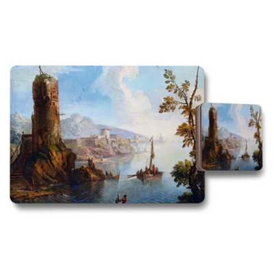 B&Q -  Harbor Landscape Placemats And Coaster Set Art Print