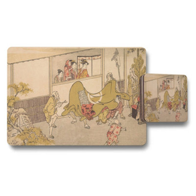 B&Q -  Asian Themed Placemat And Coaster Set With Dragon Dance Artwork
