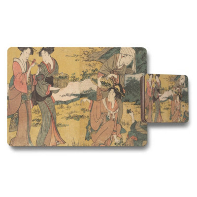 B&Q -  Placemat And Coaster Set Japanese Ukiyoe Art Women In Kimonos