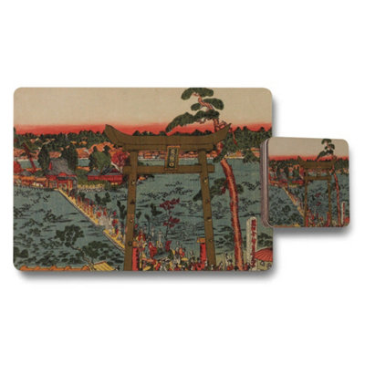 B&Q -  Traditional Japanese Print Placemat And Coaster Set With Torii Gate