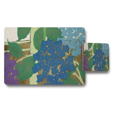 B&Q -  Hydrangea Pattern Placemat And Coaster Set Multicolor Kitchen Tableware