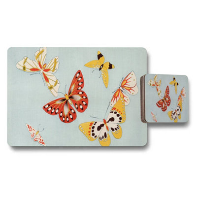 B&Q -  Butterfly Placemats And Coaster Set With Soft Blue Background