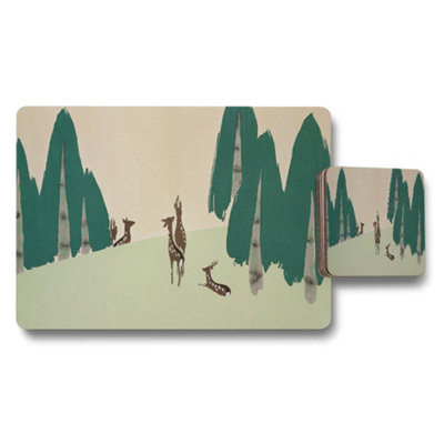 Benjamin Tate Design Pastel Deer In Forest Placemat And Coaster Set For Dining Table from B&Q