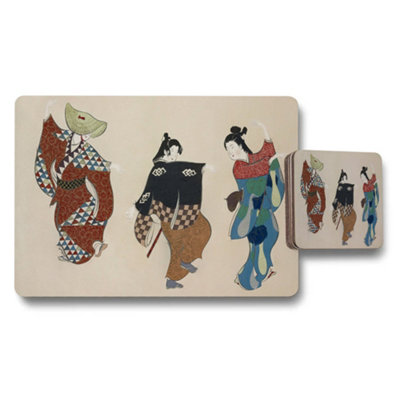 Benjamin Tate Design Japanese Art Geisha Dancers Placemat And Coaster Set Decorative Tableware from B&Q