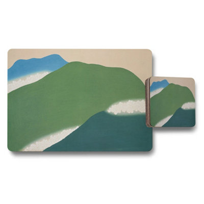 B&Q -  Mountain Landscape Placemat And Coaster Set Green Hills