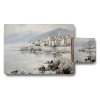 B&Q -  Placemat And Coaster Set Coastal Town Landscape By The Sea