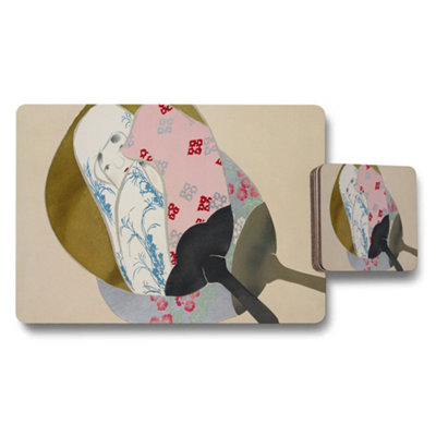 B&Q -  Placemat And Coaster Set With Abstract Floral Pattern
