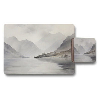 B&Q -  Serene Mountain Landscape Placemat And Coaster Set For Dining Table