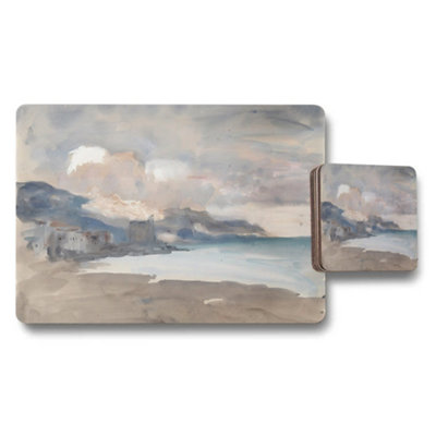 B&Q -  Coastal Landscape Placemats And Coasters Set With Ocean Scene